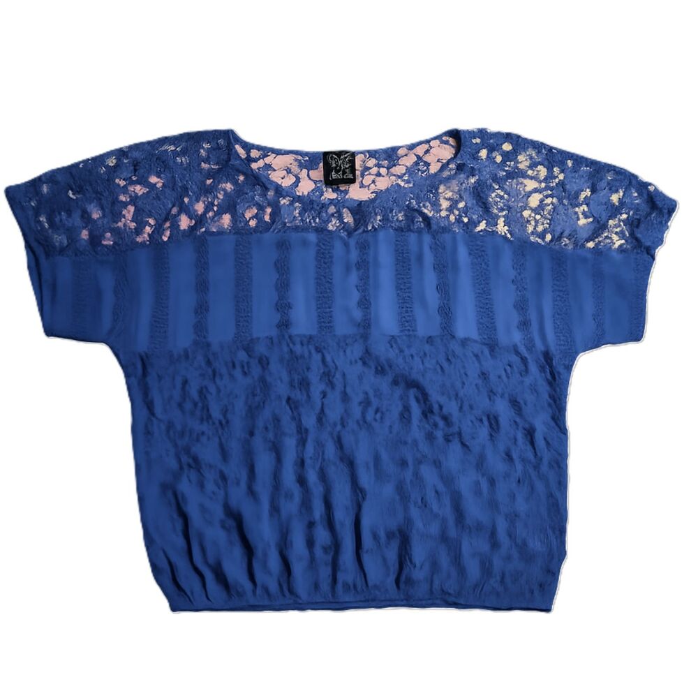 Ella Moss Royal Blue Lace 100% Silk Blouse Women’s Size M Short Sleeve Boho Top